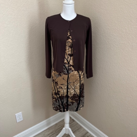 BCBG MaxAzria Sleeveless Dress with jacket size 2 Brown Autumn pattern - Picture 3 of 7